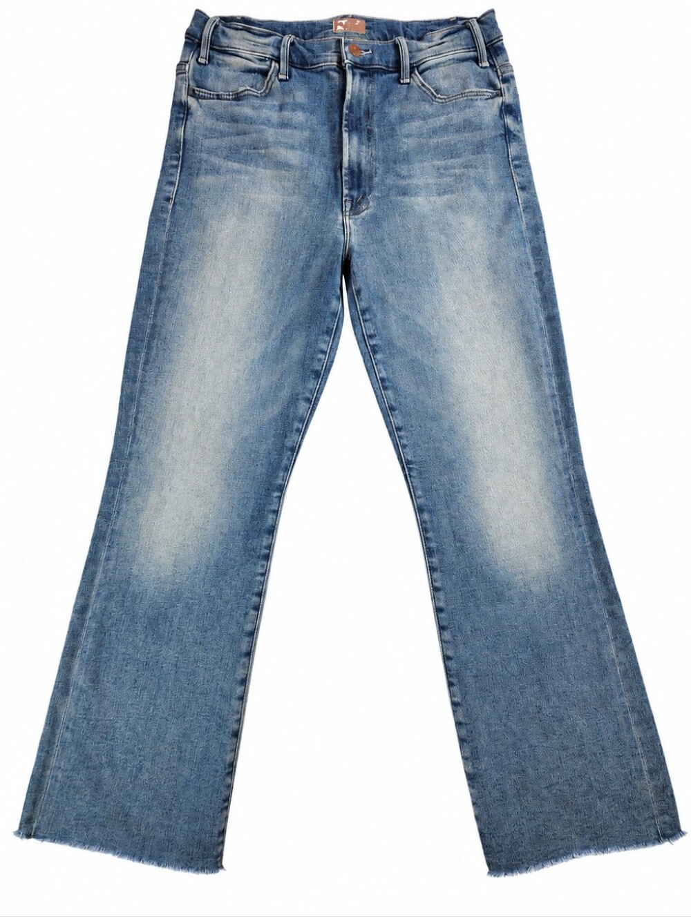 MOTHER The Hustler Ankle Fray Jeans 31 Au Revoir High Rise Flare Raw Hem